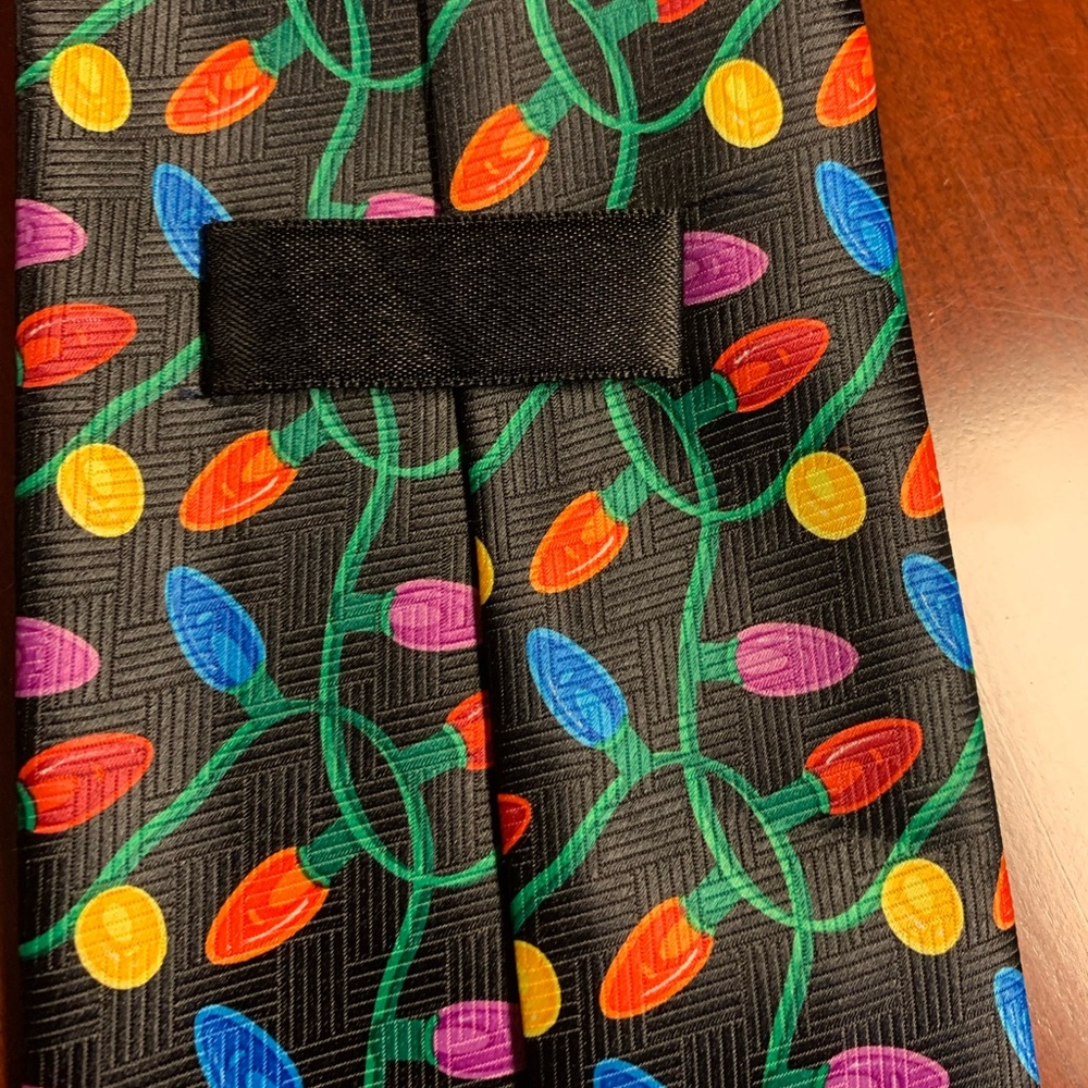 Christmas Tie Necktie Black with Multi-Color String Lights - Picture 3 of 4